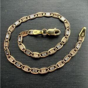 Solid 10k Yellow White Rose Gold Valentino Bracelet 7" Long 3mm Wide